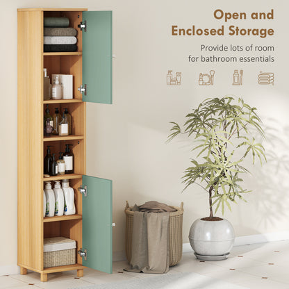 Tall Bathroom Cabinet with Adjustable Shelves and Open Shelves, Green