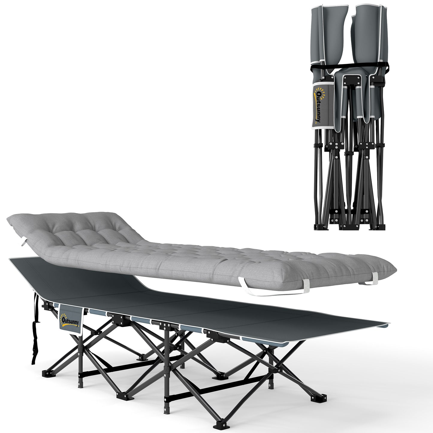 Camping Bed for Adults with Mattress Folding Cot Light Grey