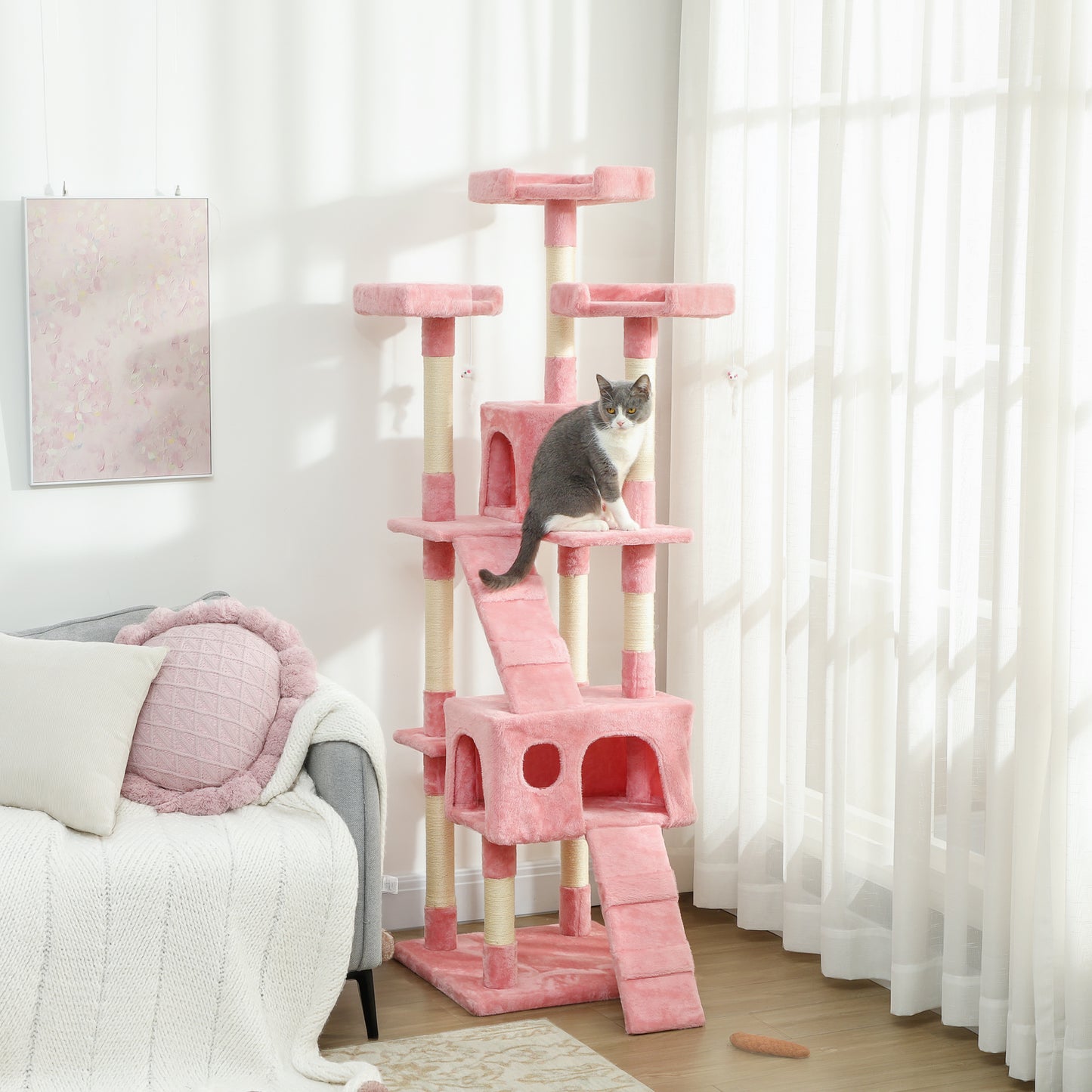 173cm Cat Tower Scratching Post Activity Centre for Indoor Pink