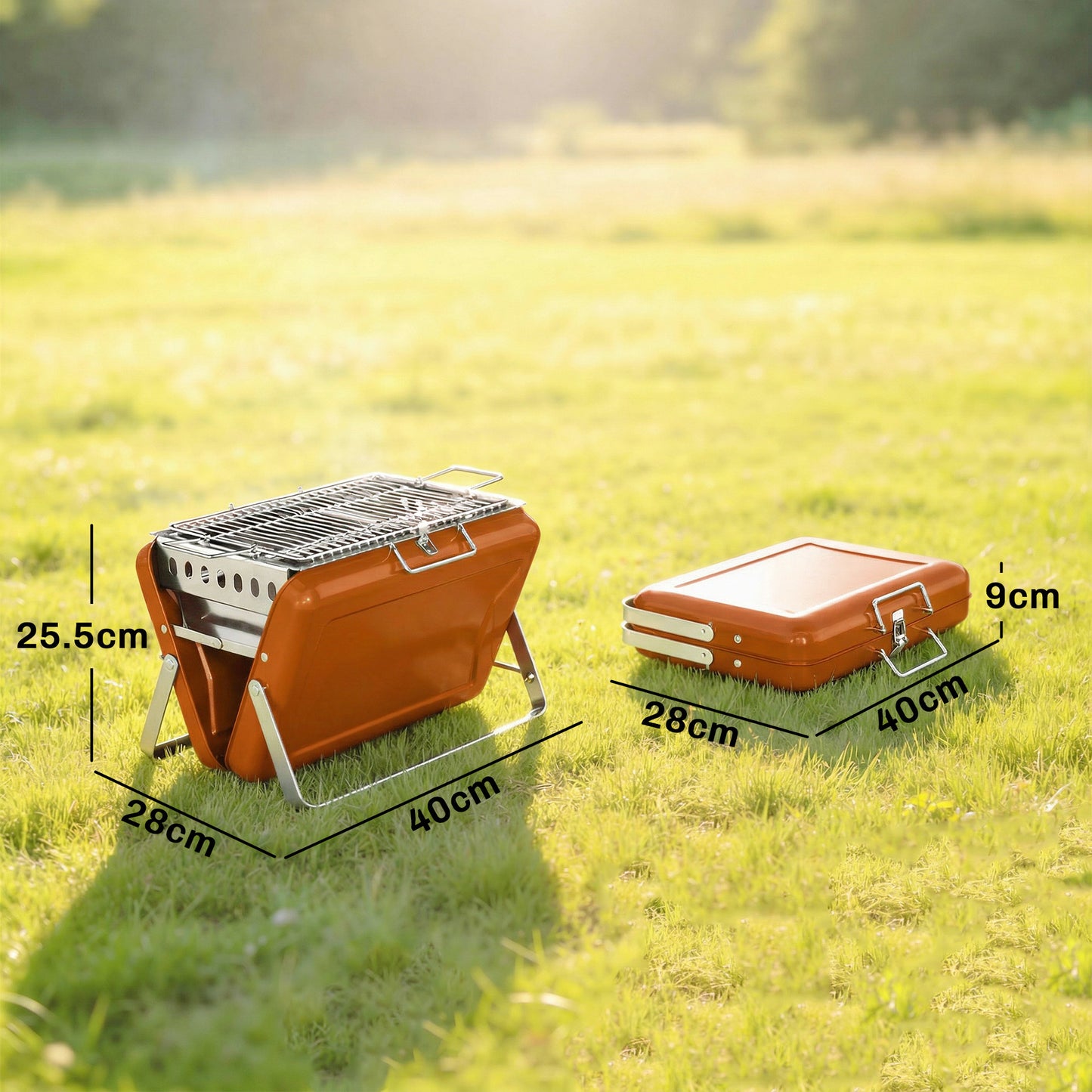 Charcoal BBQ Grill Portable with Tilting Grate Orange