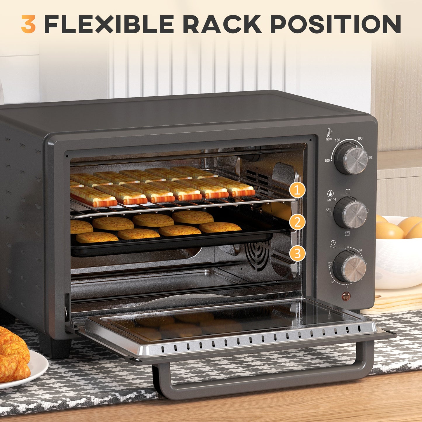 Mini Oven 21L Electric Grill w/ Adjustable Temp Timer 1400W, Grey