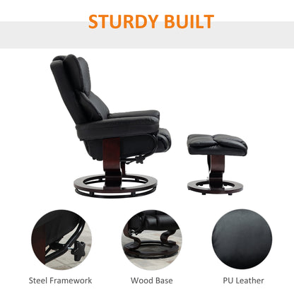PU Leather Manual Reclining Armchair Footstool Padded Seat Black