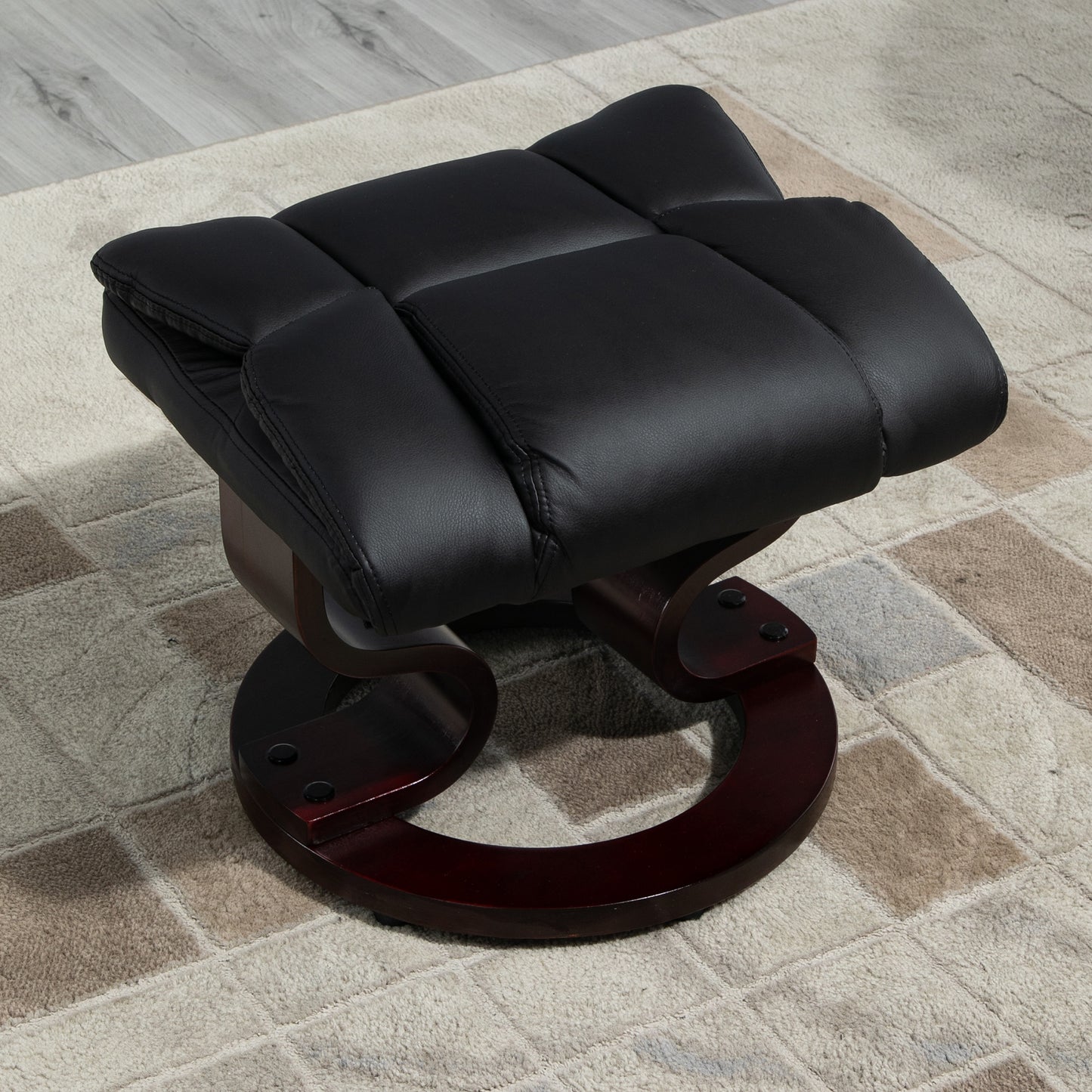 PU Leather Manual Reclining Armchair Footstool Padded Seat Black