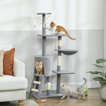 Cat Tree for Indoor Cats, 134cm Scratching Post Climbing Tower, Grey