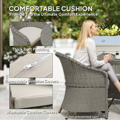 Rattan Dining Set for 4 with Cushions and Umbrella Hole, Grey