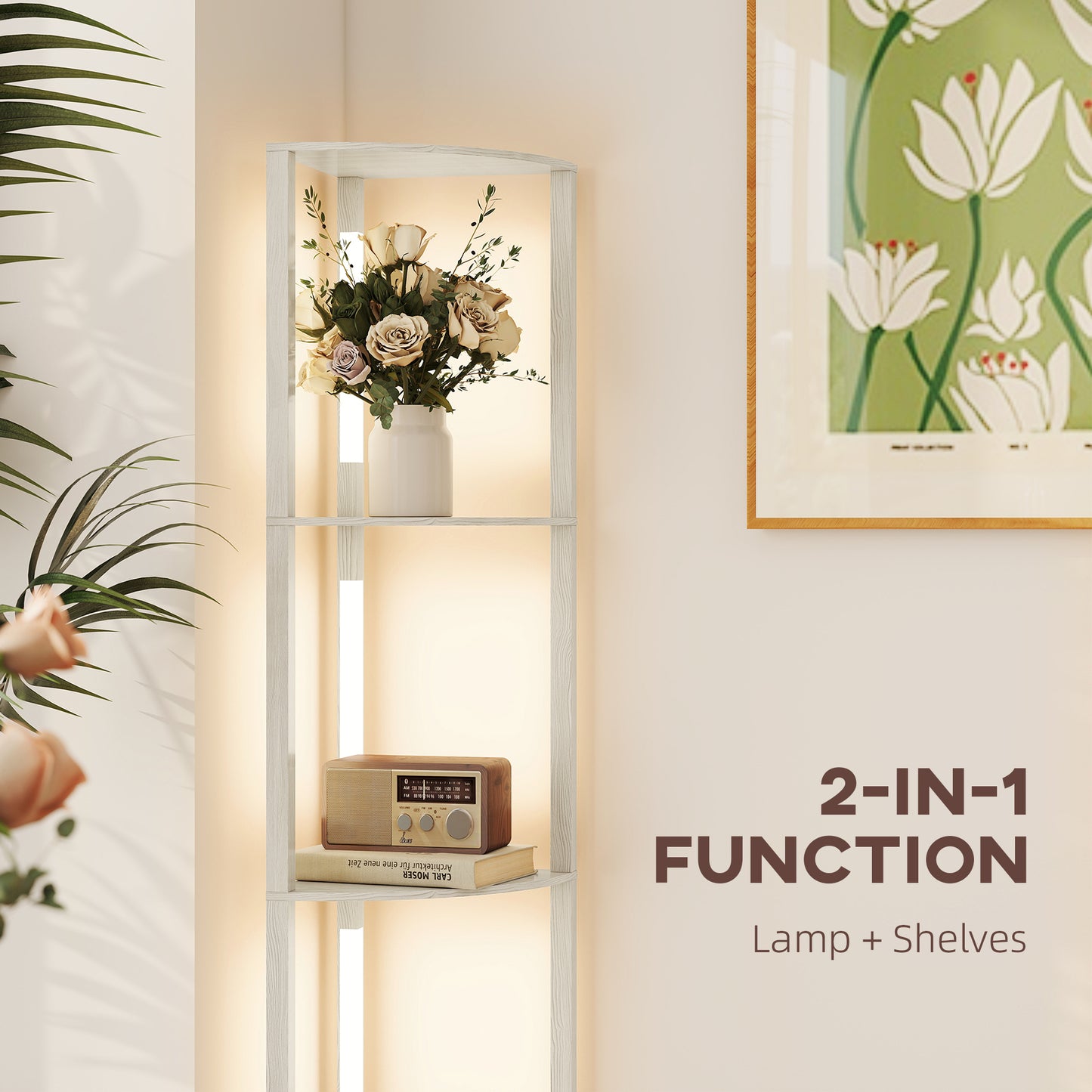Corner Floor Lamp with Dimmable Warm White LED Light, Oak