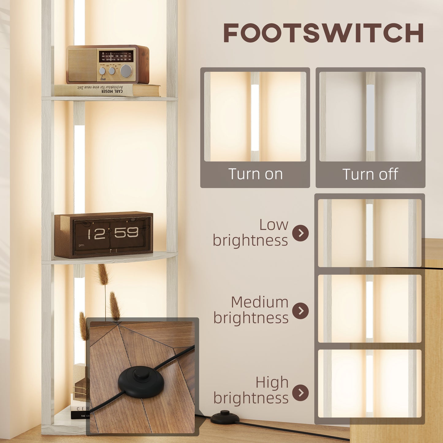 Corner Floor Lamp with Dimmable Warm White LED Light, Oak