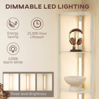 Corner Floor Lamp with Dimmable Warm White LED Light, Oak