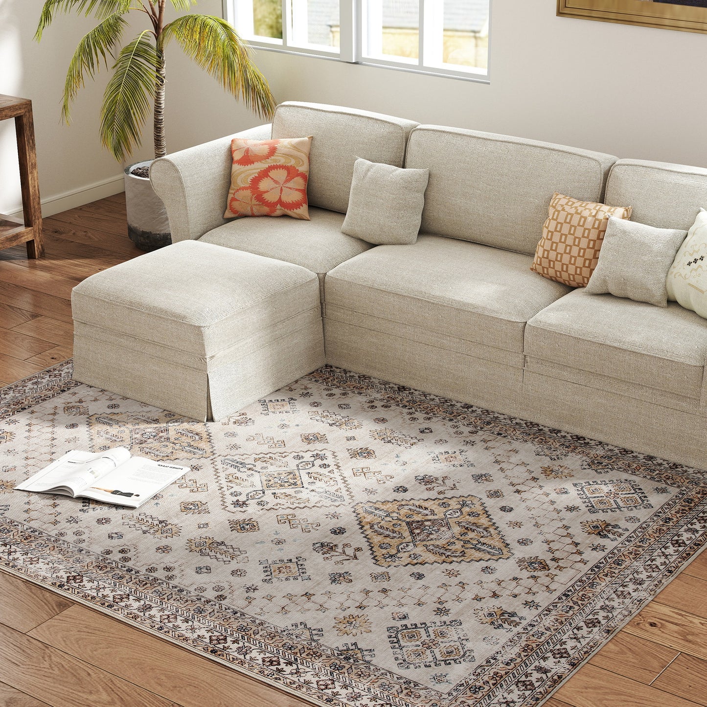Flannel Non-Slip Washable Rug for Living Room, 230 x 160 cm, Beige
