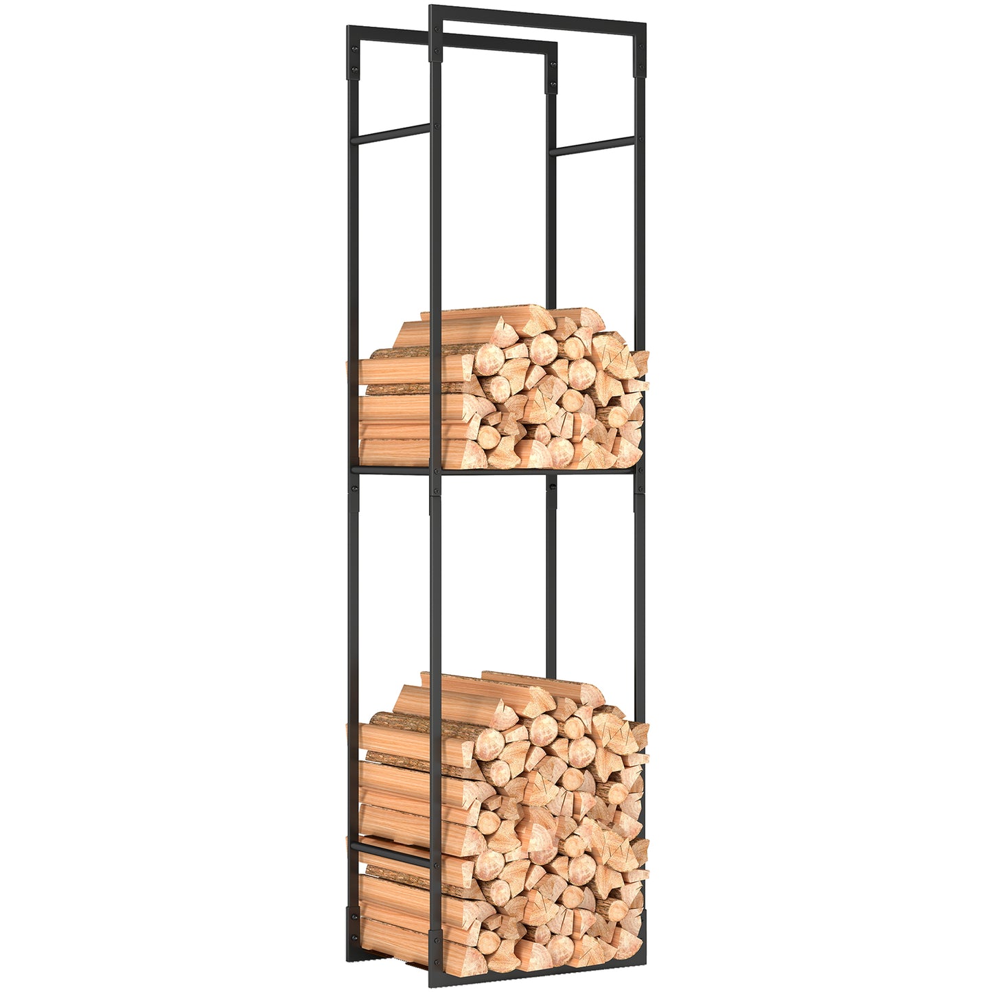 Metal Firewood Log Holder, Heavy Duty Firewood Rack with Adjustable Shelf, Indoor Outdoor Fireplace Wood Storage Shelf, 45 x 31 x 170 cm, Black