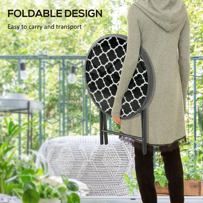 Φ45cm Outdoor Side Table, Round Folding Patio Table with Imitation Marble Glass Top, Small Coffee Table, Black