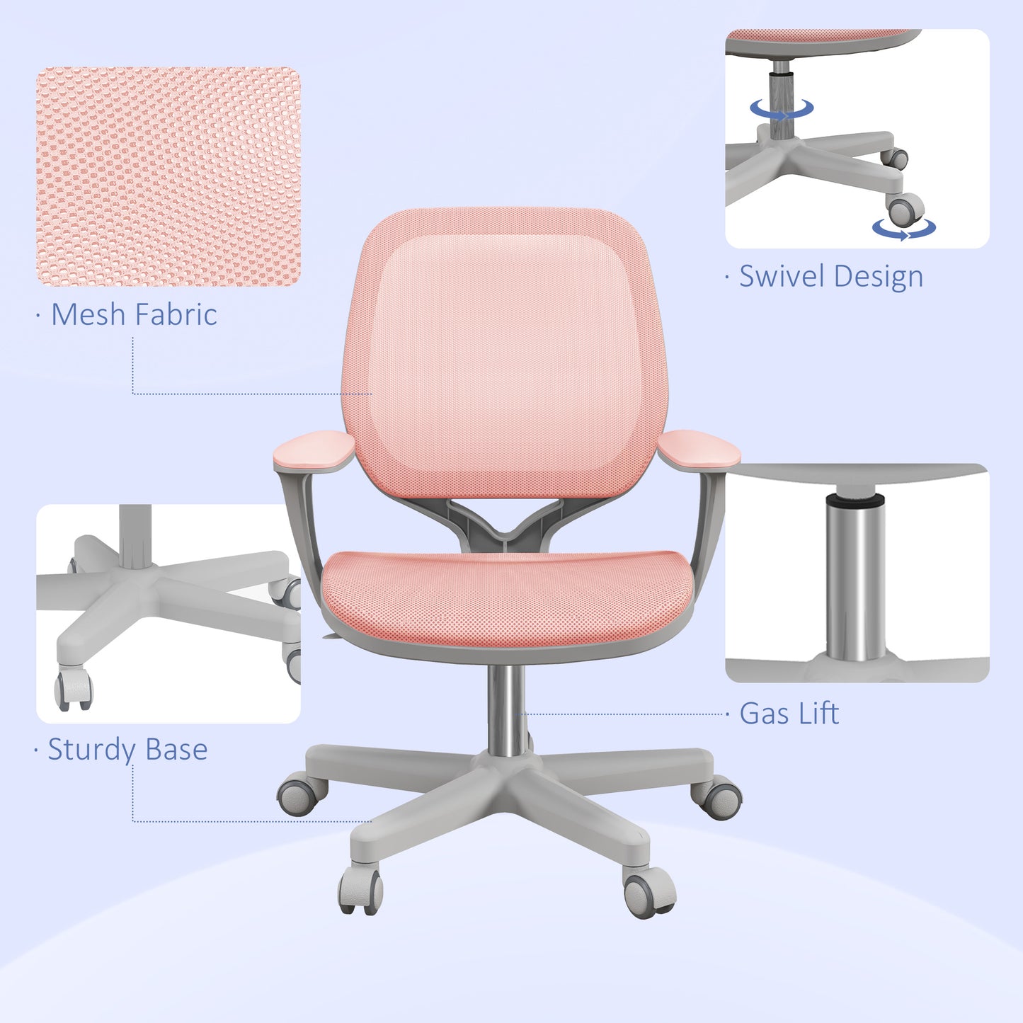 Office Chair, 360 Degree Swivel Desk Chair with Security Wheels, Pink