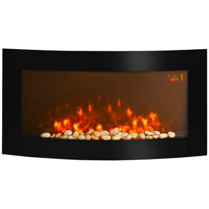 Electric Fireplace Wall Mounted Led Flame Curved Back Side Lights Heater