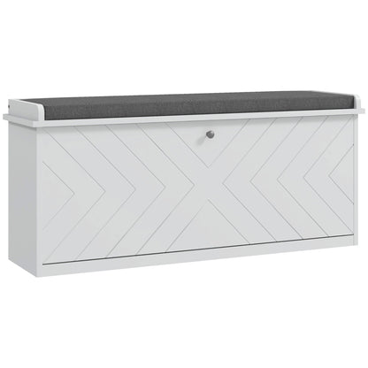 Shoe Bench with Flip Drawer, Cushion, 10 Pairs for Entryway White