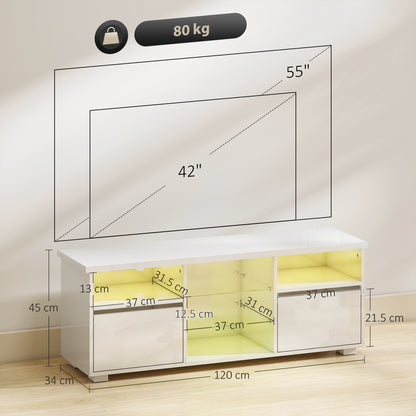 High Gloss TV Stand Cabinet with LED Lights for Living Room, White