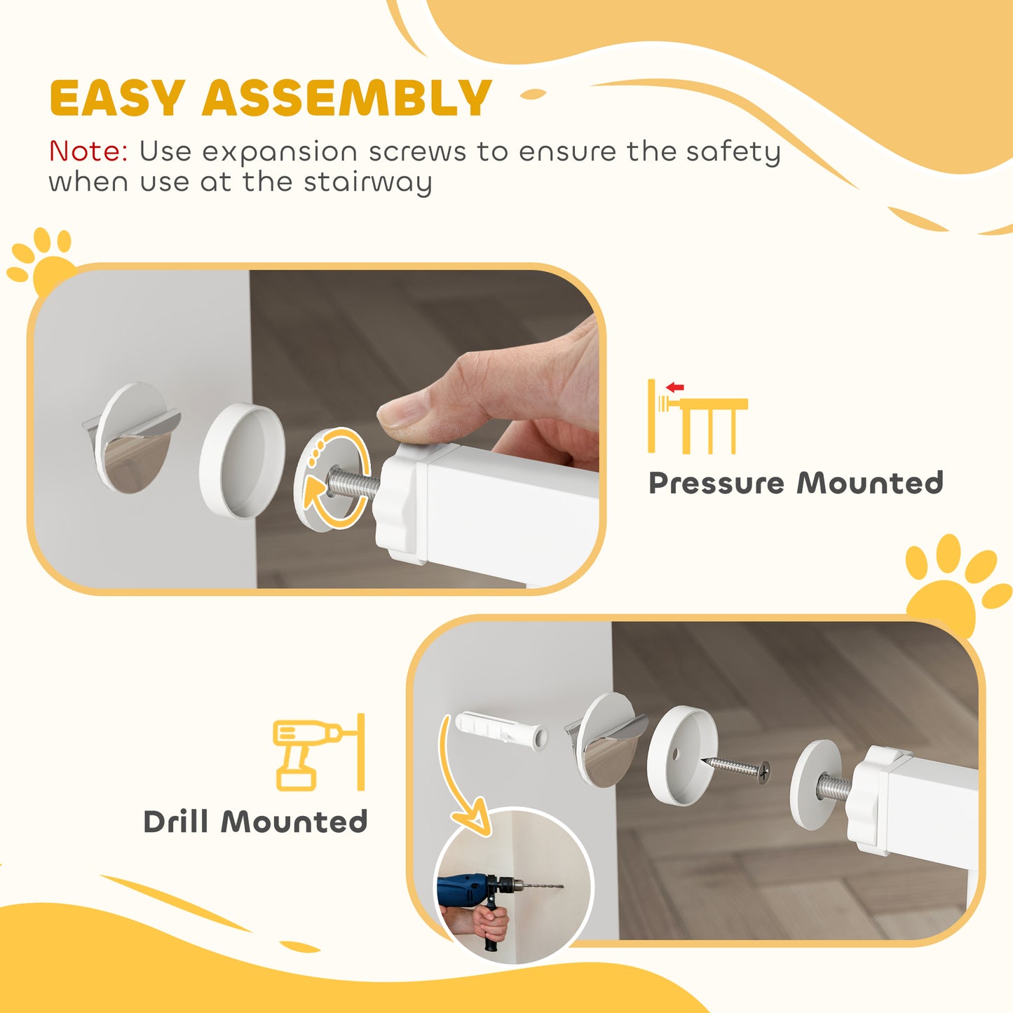 Dog Gate Wide Stair Gate w/ Door Pressure Fit, 75-85W cm, White