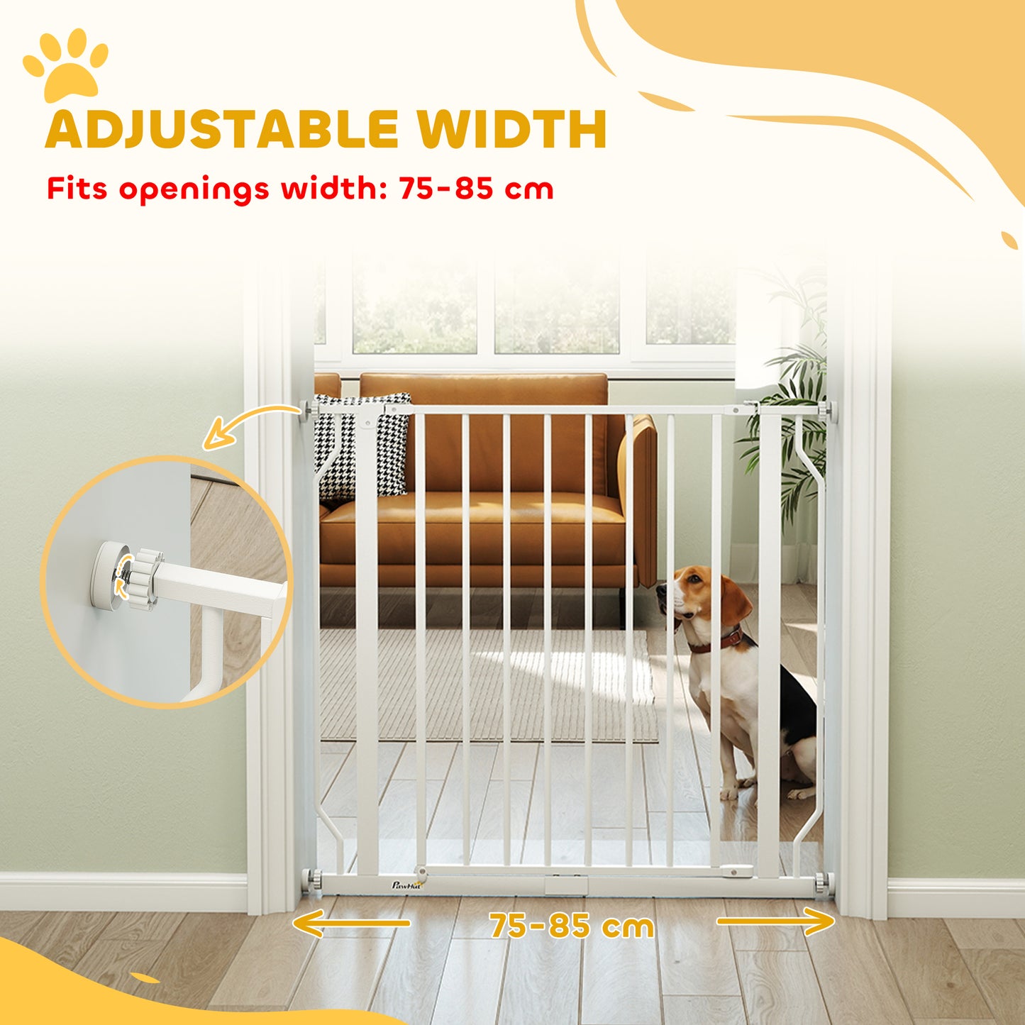 Dog Gate Wide Stair Gate w/ Door Pressure Fit, 75-85W cm, White