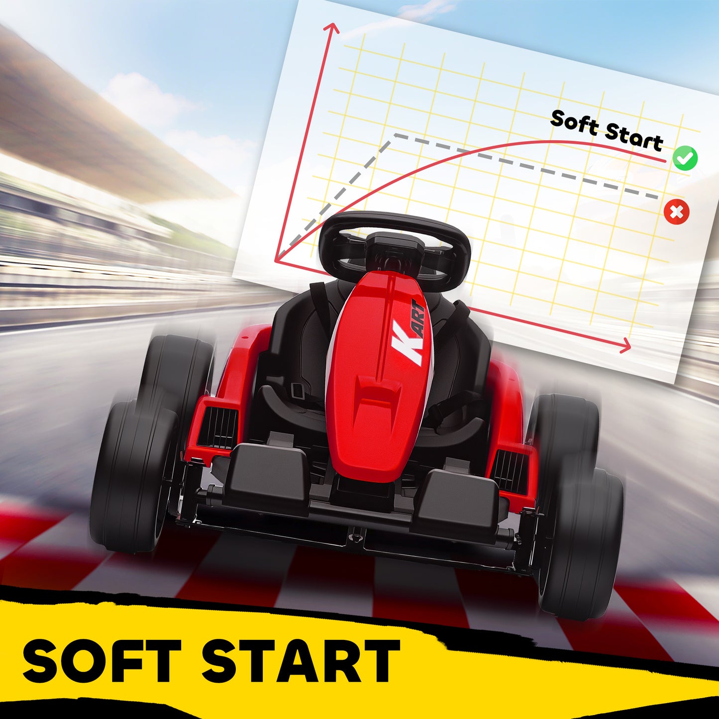 24V Electric Go Kart with Drift Mode, Adjustable Seat, Red
