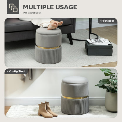 Round Pouffe Storage Footstool with Hidden Space, Light Grey