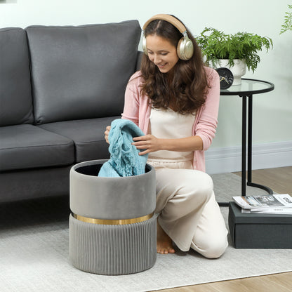 Round Pouffe Storage Footstool with Hidden Space, Light Grey