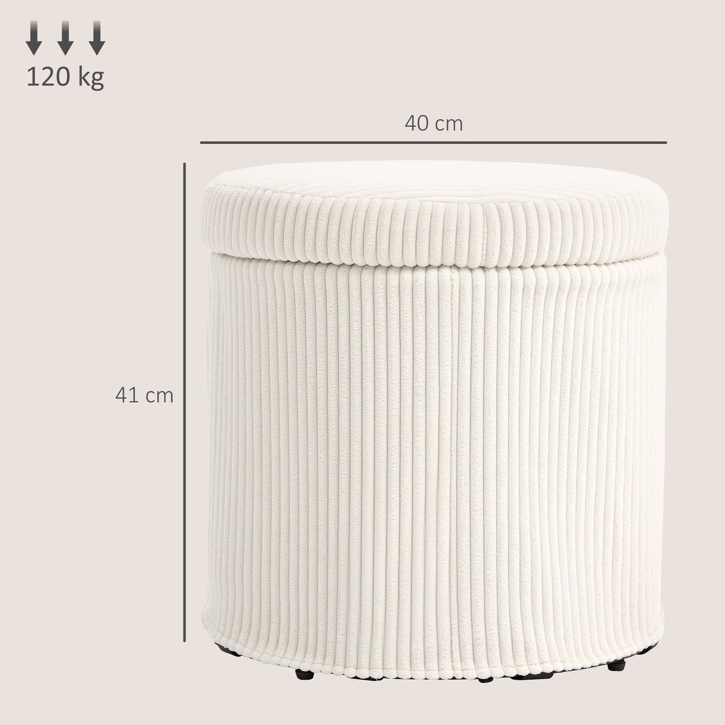 Round Storage Ottoman with Lid, Vanity Stool with Storage, Beige