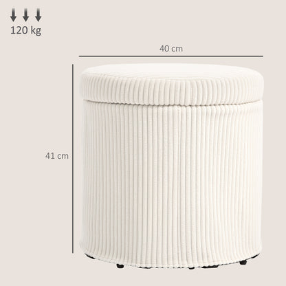 Round Storage Ottoman with Lid, Vanity Stool with Storage, Beige