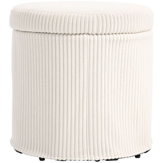 Round Storage Ottoman with Lid, Vanity Stool with Storage, Beige