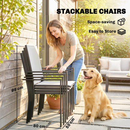Garden Dining Set with Umbrella Hole, Stackable Chairs, Light Grey