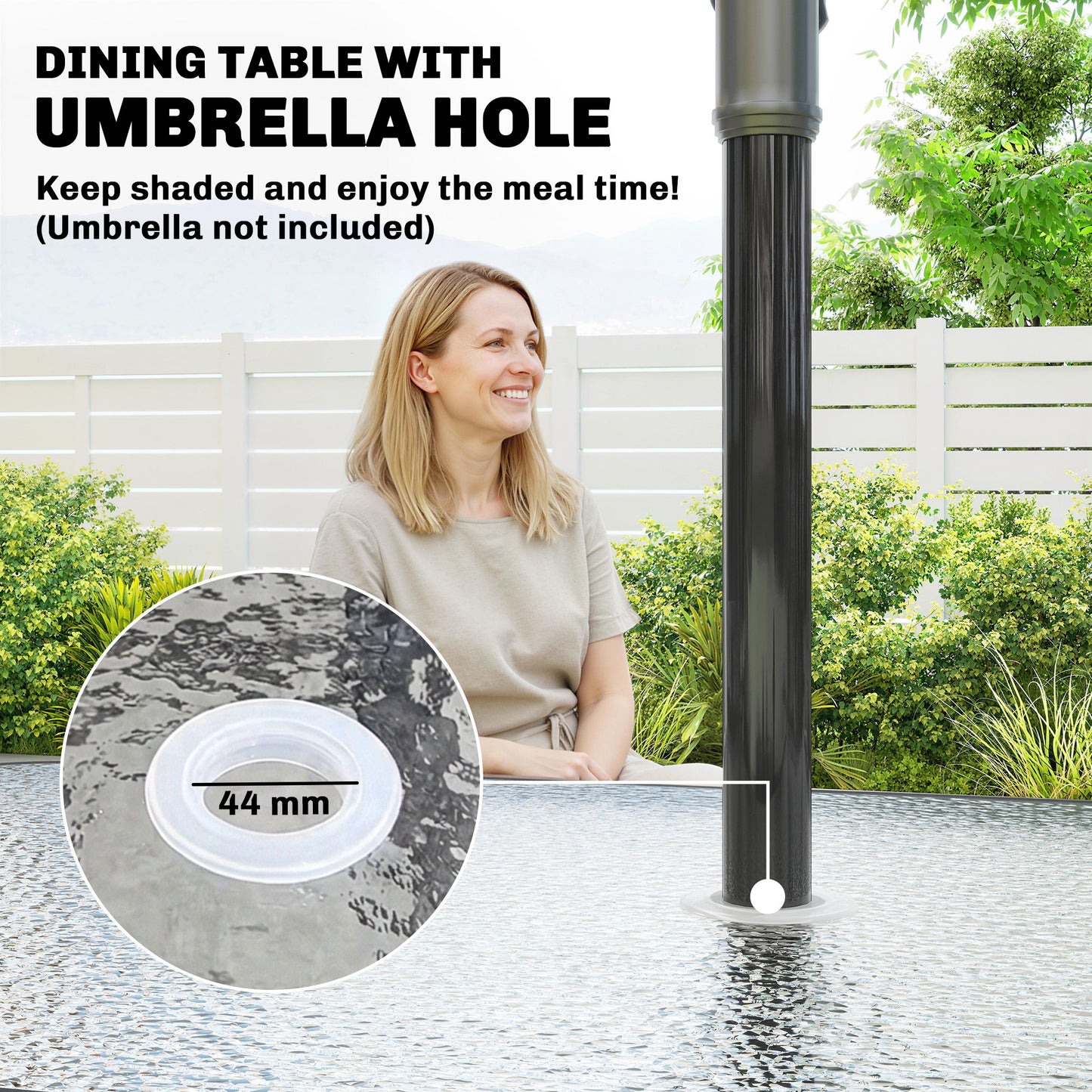 Garden Dining Set with Umbrella Hole, Stackable Chairs, Light Grey