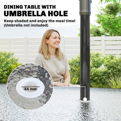 Garden Dining Set with Umbrella Hole, Stackable Chairs, Light Grey