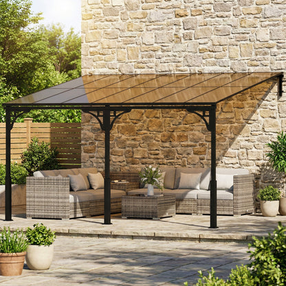 4 x 3 m Metal Lean-to Hardtop Gazebo, Wall-Mounted Pergola