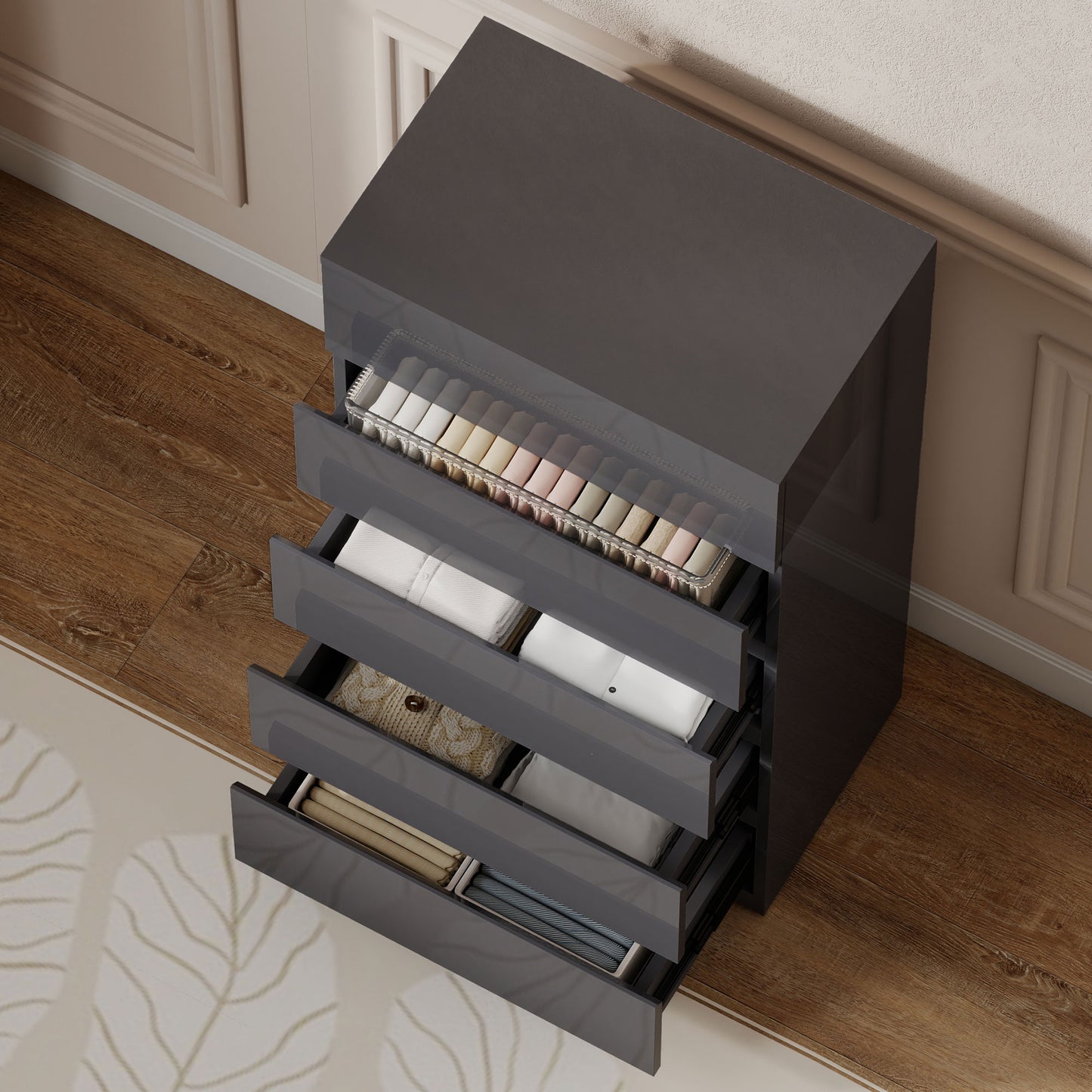 Bedroom Chest of Drawers, 5 Drawers Dresser, Drawer Unit, Grey