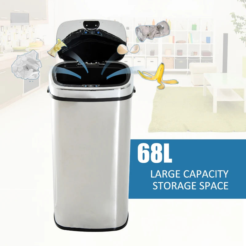68L Stainless Steel Automatic Sensor Dustbin - Silver