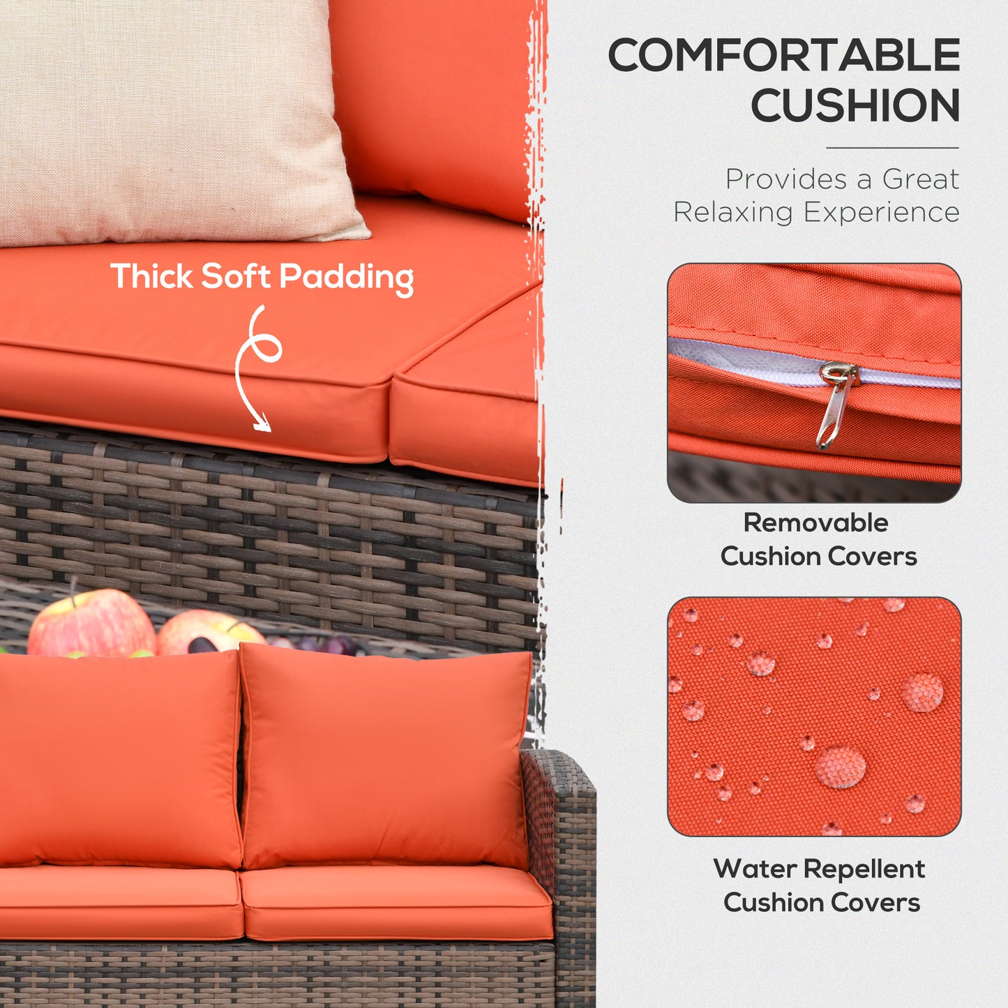 6 PCS Patio Rattan Sofa Set Conversation Furniture Orange
