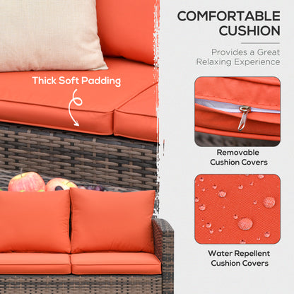 6 PCS Patio Rattan Sofa Set Conversation Furniture Orange