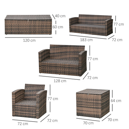6 PCS Patio Rattan Sofa Set Conversation Furniture Orange