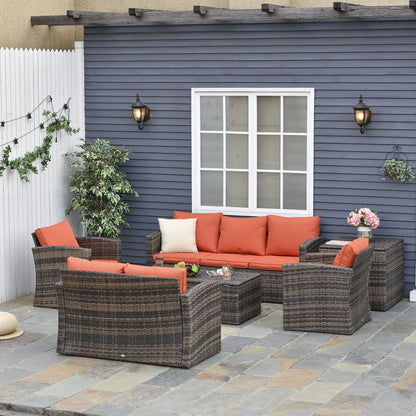 6 PCS Patio Rattan Sofa Set Conversation Furniture Orange