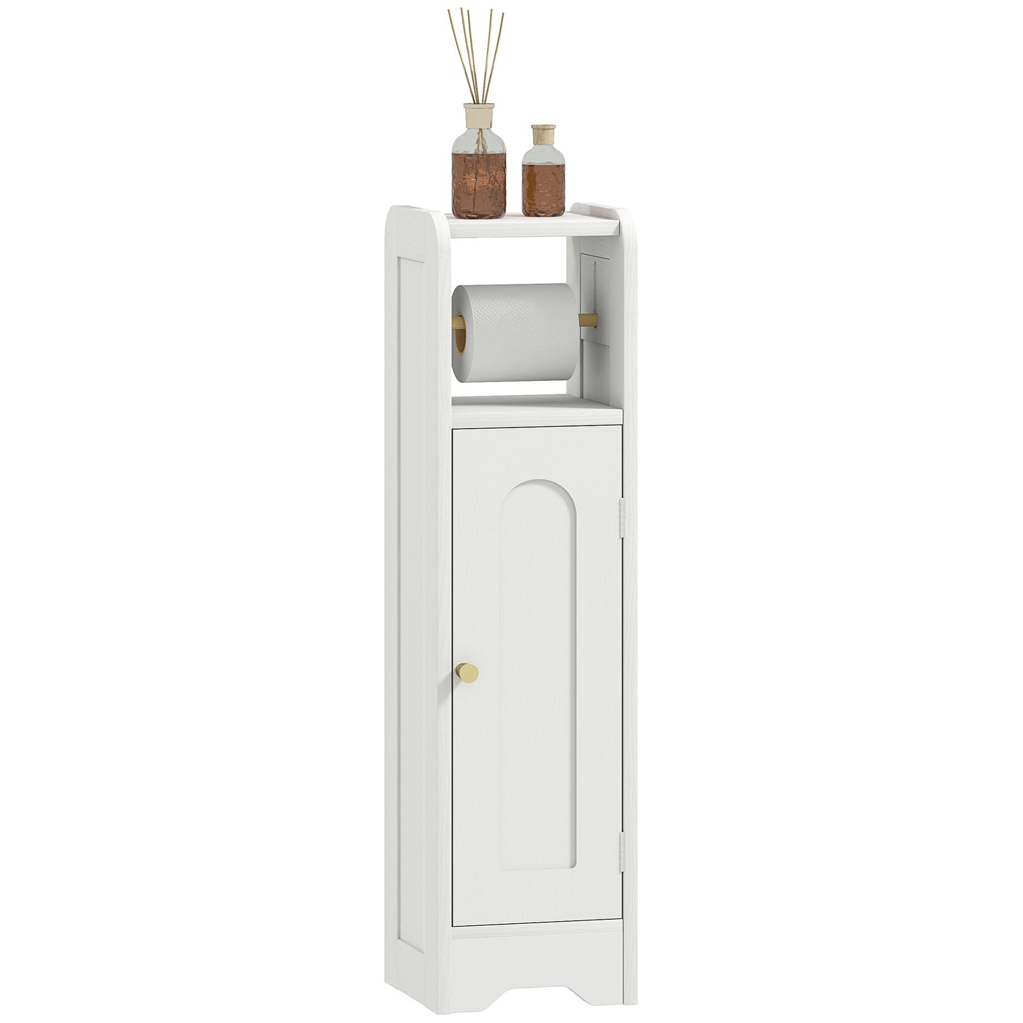 Toilet Roll Holder Slim Bathroom Cabinet with Adjustable Shelf White