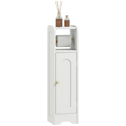 Toilet Roll Holder Slim Bathroom Cabinet with Adjustable Shelf White
