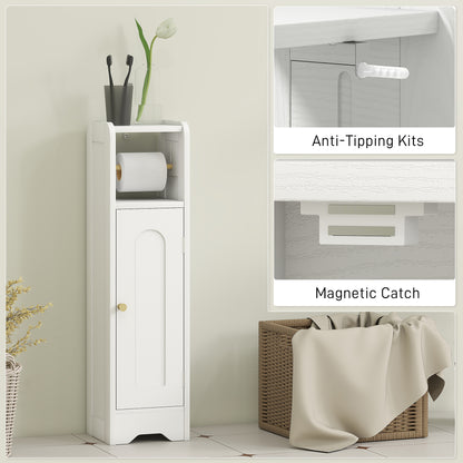 Toilet Roll Holder Slim Bathroom Cabinet with Adjustable Shelf White