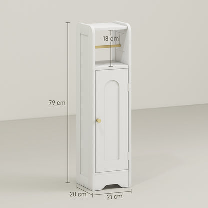 Toilet Roll Holder Slim Bathroom Cabinet with Adjustable Shelf White