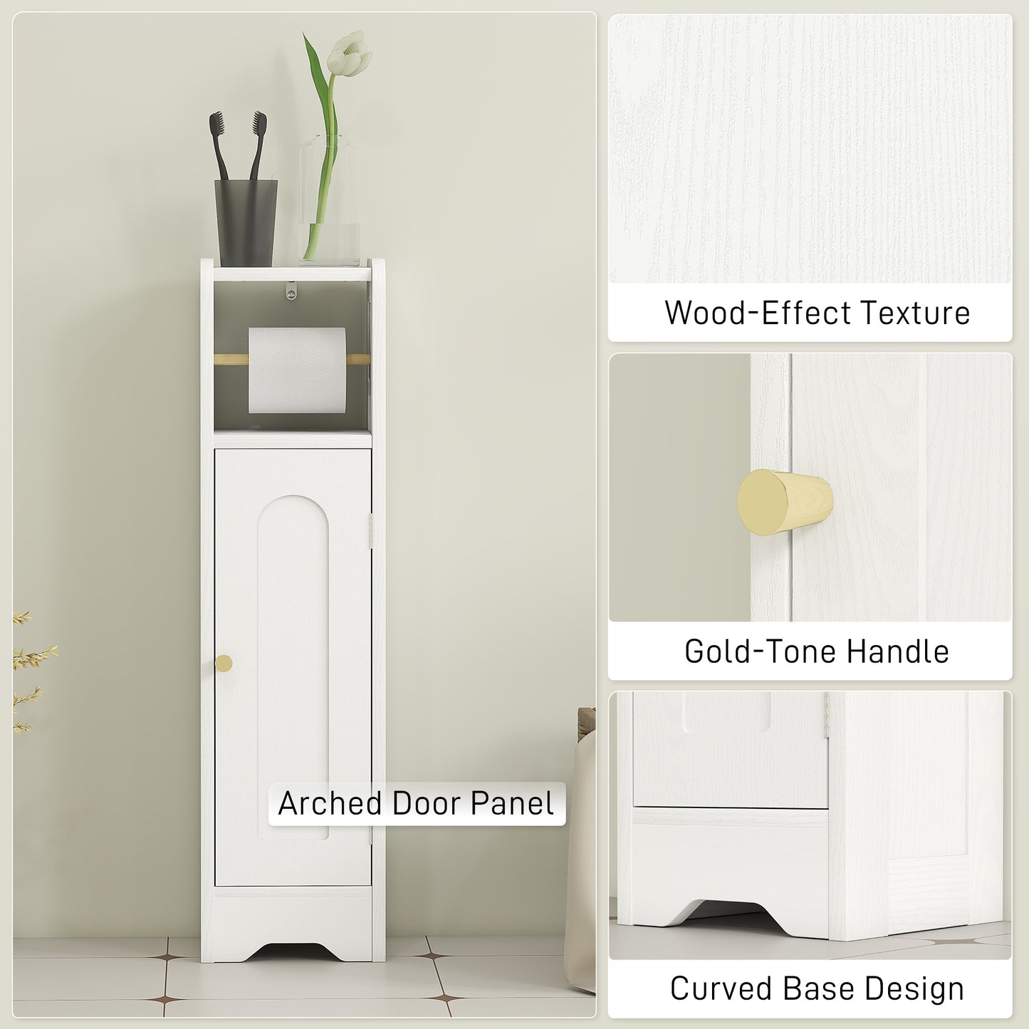 Toilet Roll Holder Slim Bathroom Cabinet with Adjustable Shelf White