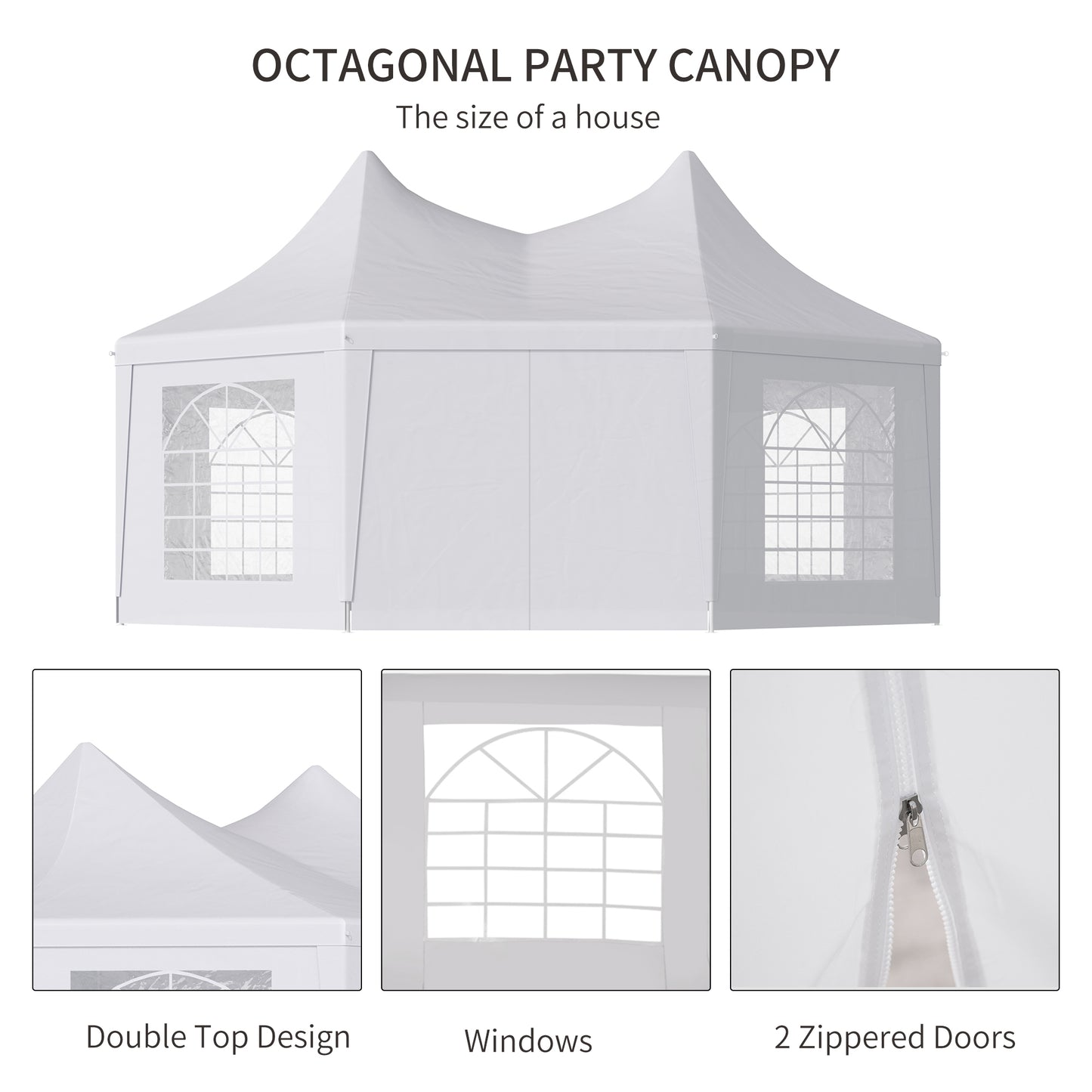 Outsunny 6.8x5M Octagonal Marquee, Heavy Duty Gazebo with Sides and 2 Doors, Party Tent Event Shelter, White