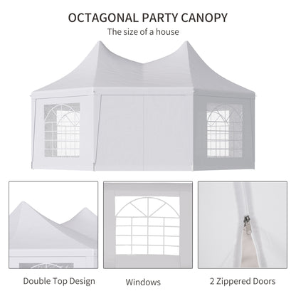 Outsunny 6.8x5M Octagonal Marquee, Heavy Duty Gazebo with Sides and 2 Doors, Party Tent Event Shelter, White