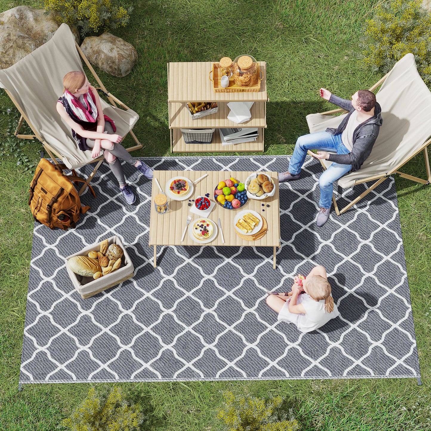 Reversible Waterproof Outdoor Rug W/ Carry Bag, 182 x 274 cm, Grey