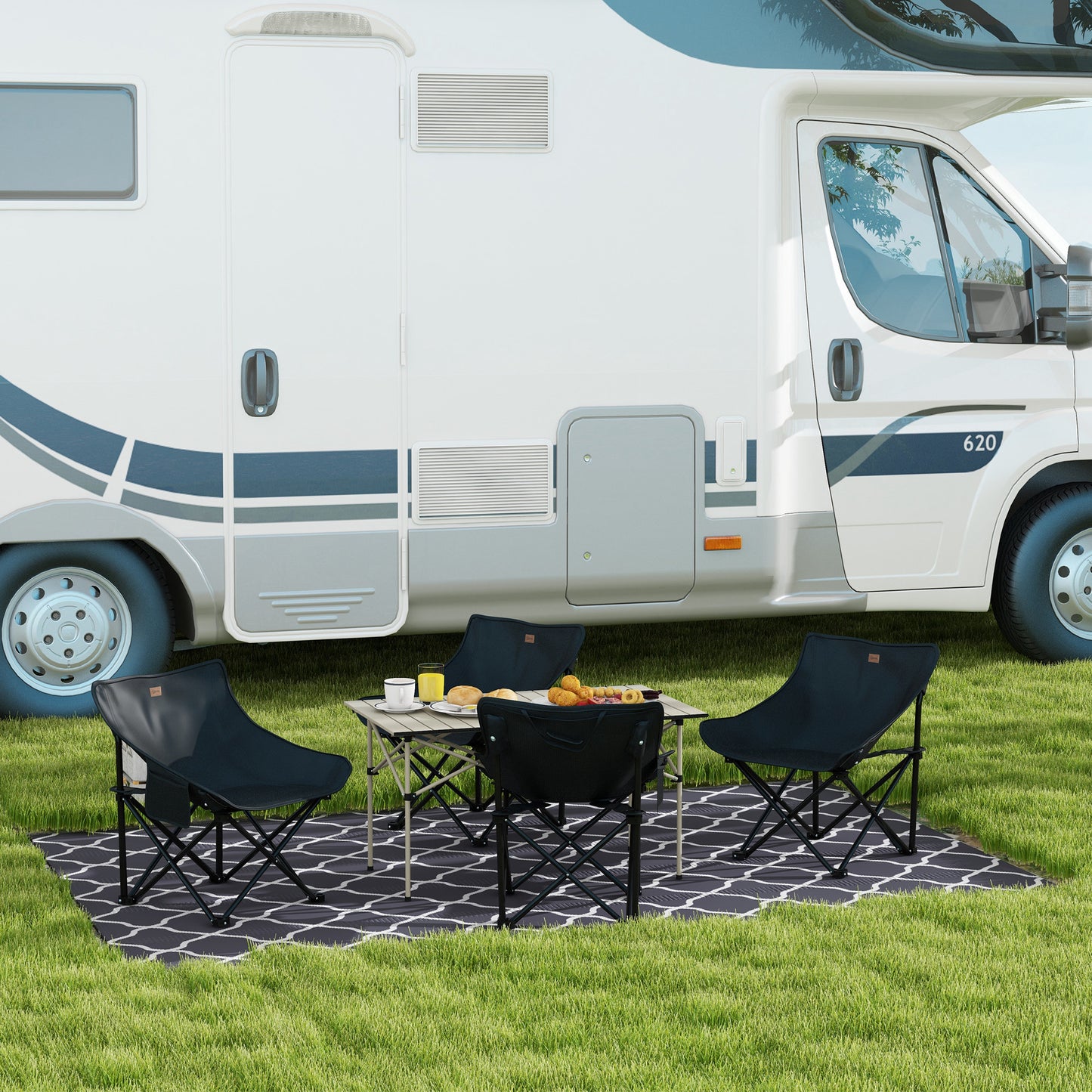Reversible Waterproof Outdoor Rug W/ Carry Bag, 182 x 274 cm, Grey