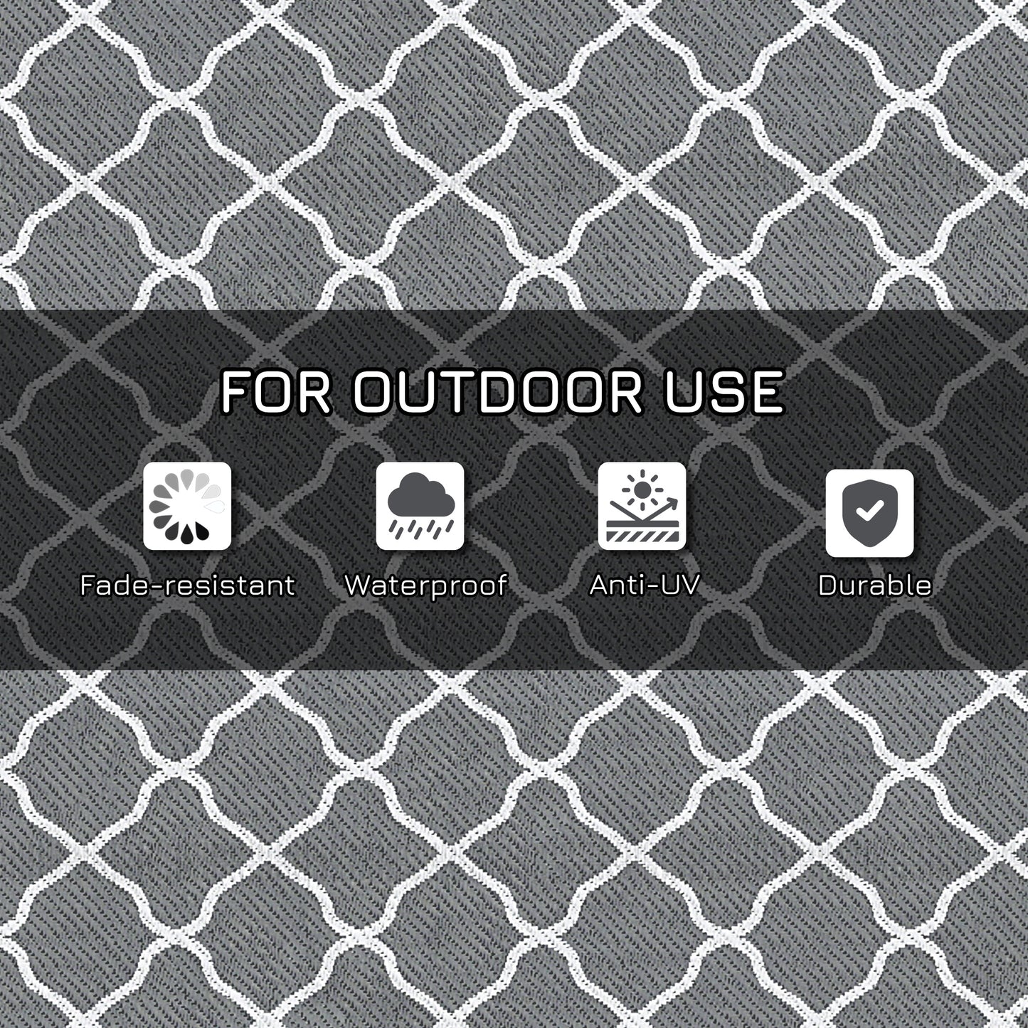 Reversible Waterproof Outdoor Rug W/ Carry Bag, 182 x 274 cm, Grey