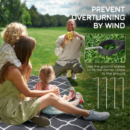 Reversible Waterproof Outdoor Rug W/ Carry Bag, 182 x 274 cm, Grey