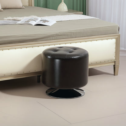360° Swivel Foot Stool PU Footstool with Thick Padding Brown
