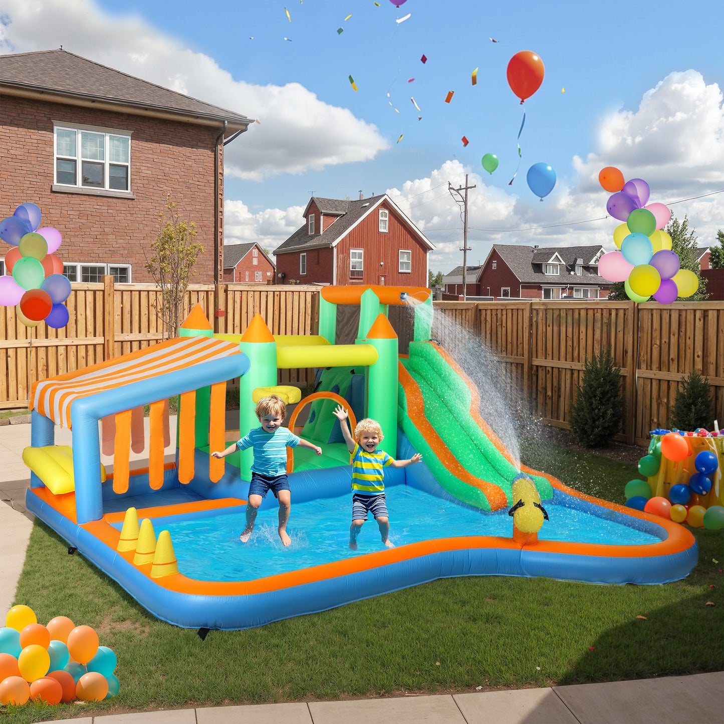 Inflatable Bouncy Castle with 550W Blower for Kids, 360x315x195 cm